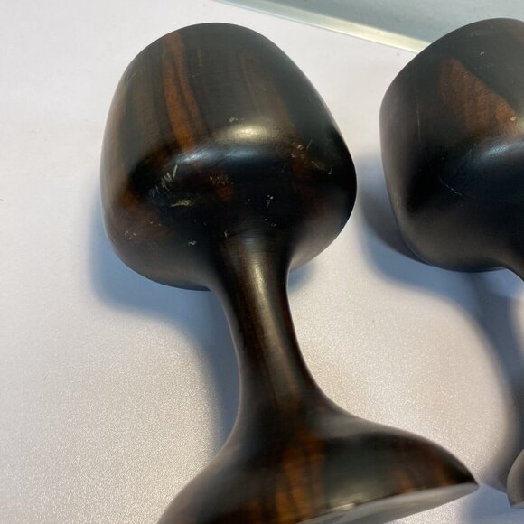 Vintage Set of 4 Dark Wooden Stemmed Wine Goblets Hand turned Mid-Century Modern - Picture 16 of 16